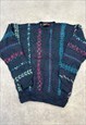 VINTAGE KNITTED JUMPER ABSTRACT PATTERNED CHUNKY SWEATER