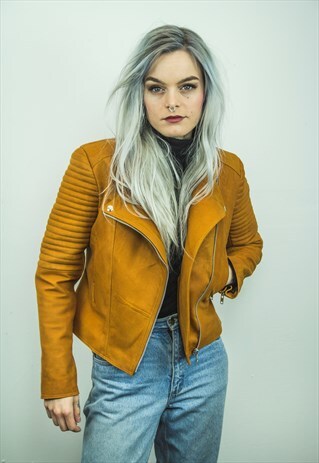LEATHER BIKER JACKET IN MUSTARD YELLOW
