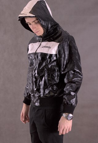 HOODBOYZ GOTHIC APPLIQUE MENS FAUX LEATHER HIP HOP JACKET