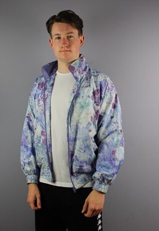 VINTAGE FESTIVAL WINDBREAKER SHELL JACKET IN BLUE WITH ZIP P