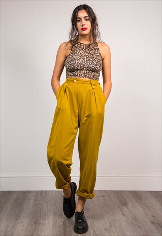 90'S VINTAGE MUSTARD HIGH WAIST TAPERED TROUSERS