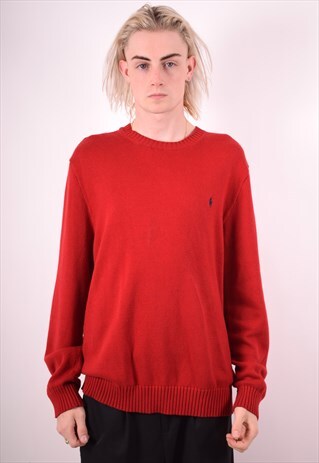 POLO RALPH LAUREN MENS VINTAGE JUMPER SWEATER XL RED 90S