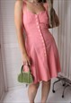 Vintage 80s/90s Coral Pink Cotton Button Down Summer Dress