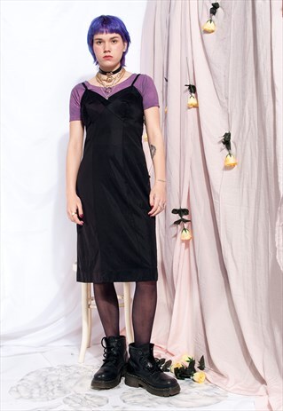 VINTAGE SLIP DRESS 80S SHEER BLACK CAMISOLE FESTIVAL DRESS
