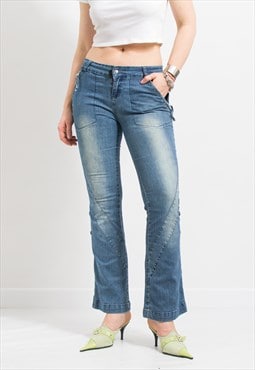 Vintage Y2K low waist jeans in blue bootcut denim women