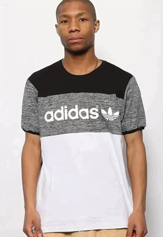 VINTAGE ADIDAS SPELLOUT T-SHIRT WHITE BLACK GREY
