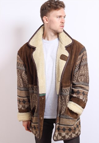 VINTAGE AZTEC NAVAJO FLEECE LINED JACKET
