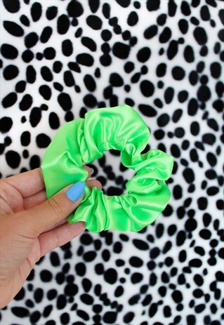 NEON GREEN SATIN HAIR BAND SCRUNCHIE