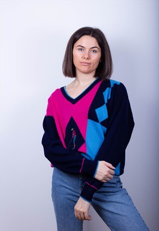 VINTAGE PURE WOOL GOLF PATTERN JUMPER