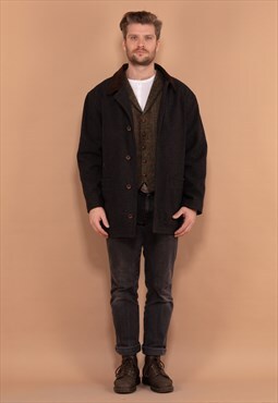 Vintage 80's Men Wool Blend Coat in Dark Grey