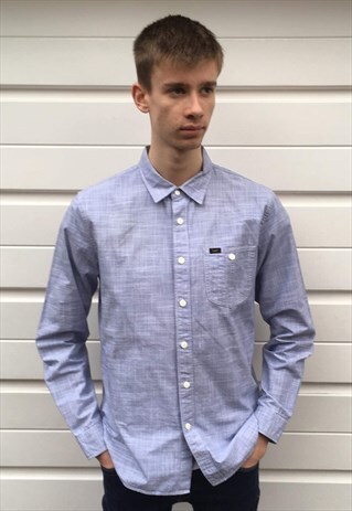 MENS VINTAGE 80S LEE SHIRT BLUE CHECKED LONG SLEEVE TOP