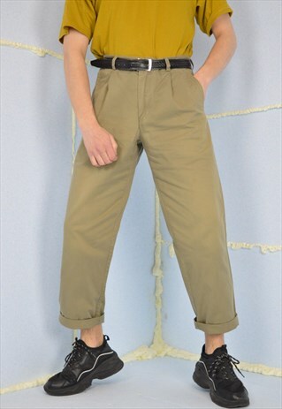 VINTAGE BROWN CLASSIC STRAIGHT 80'S COTTON SUIT TROUSERS