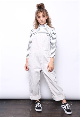 VINTAGE 90S CREAM COTTON DENIM DUNGAREES