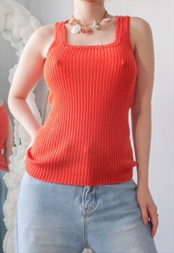 vintage y2k retro indie orange knit tank top