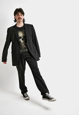 Classic minimalist suit black men's vintage dressy two piece