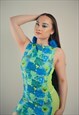 Y2K RAVER MINI PARTY DRESS WITH NEON GREEN FISHNET