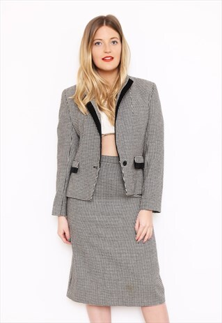 VINTAGE 90S MONOCHROME CHECK SKIRT SUIT