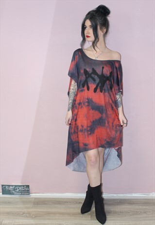 AKA GRAPHIC DIP DYED SLOUCHY ASYMMETRICAL T-SHIRT DRESS