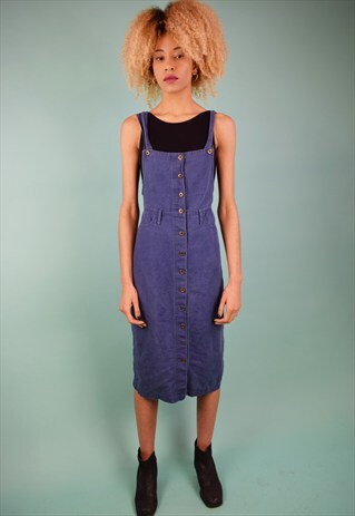 VINTAGE 90'S DENIM MIDI PINAFORE DRESS