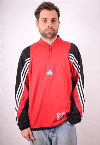ADIDAS MENS VINTAGE PULLOVER TRACKSUIT TOP LARGE RED 90S