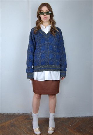 VINTAGE Y2K GREY BLUE ABSTRACT BAGGY FESTIVAL JUMPER/UNISEX