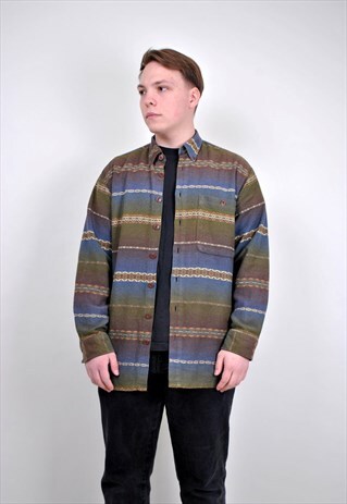 INDIE PRINT HIPSTER BROWN HERITAGE SHIRT, SIZE L
