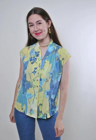 VINTAGE SLEEVES YELLOW BLOUSE WITH FLORAL PRINT 