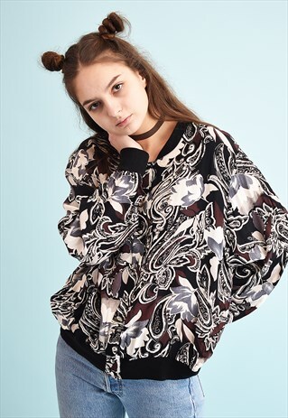 80'S RETRO ABSTRACT FLORAL PRINT MOMS BLOUSE TOP