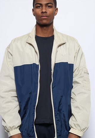 VINTAGE NIKE LOGO TRACK JACKET BEIGE AND BLUE