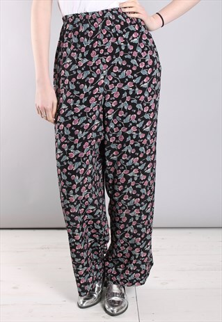 VINTAGE 80S ROSE PATTERNED HIGH WAISTED CULOTTE TROUSERS