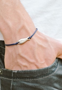 Silver fish bracelet for men blue nautical mens jewelry gift