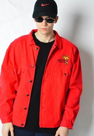 VINTAGE RED EMBROIDERED FESTIVAL LIGHTWEIGHT DENIM JACKET