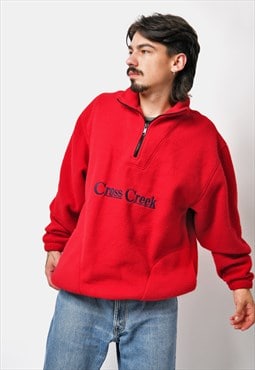 Retro 90s oversized fleece red 1/4 quarter zip jacket 80s 