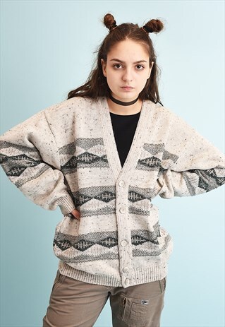 90'S RETRO NEUTRAL OVERSIZED JAZZY GRANDADS KNIT CARDIGAN