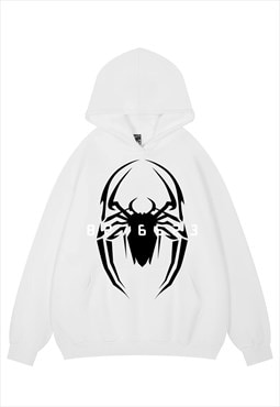 Spider print hoodie psychedelic pullover Goth top in white