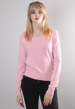 VINTAGE 90S RALPH LAUREN SILK CASHMERE PINK V NECK JUMPER