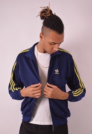 ADIDAS MENS VINTAGE TRACKSUIT TOP JACKET MEDIUM BLUE 90S