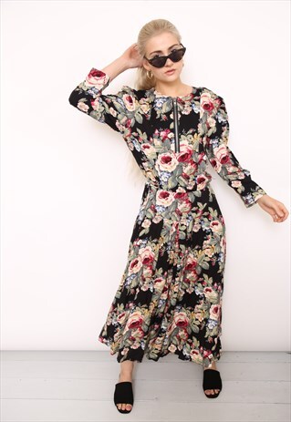 VINTAGE 90S DARK FLORAL MIDI DRESS