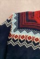 VINTAGE KNITTED JUMPER ABSTRACT PATTERNED GRANDAD SWEATER