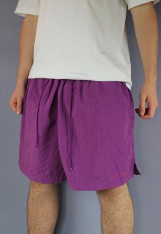 VINTAGE ADIDAS SHORTS IN PURPLE WITH POCKETS, PRINTED LOGO A