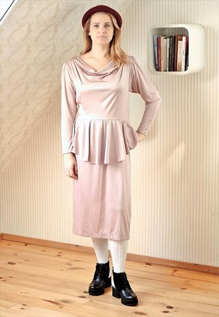 LIGHT DUSKY PINK PEPLUM DRESS