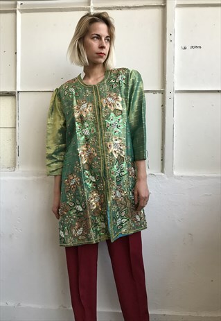 VINTAGE 80' UNIQUE GREEN HAND SEWN JACKET WITH EMBRODIERY