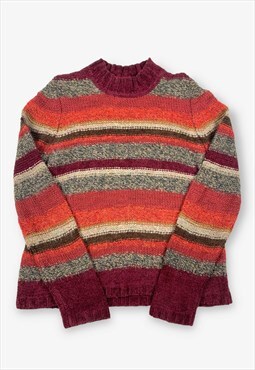 Vintage high neck striped knit jumper burgundy l BV15457