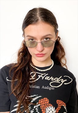 Vintage 90s matrix round sunglasses in teal blue