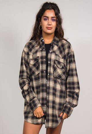 VINTAGE 90'S GRUNGE CHECKED LONG SLEEVE FLANNEL SHIRT