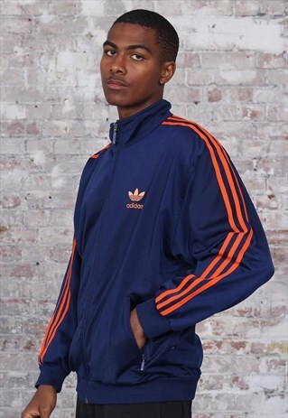 VINTAGE ADIDAS LOGO 3 STRIPE TRACK JACKET BLUE RED