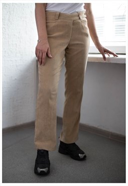 Vintage 80's Beige Straight Velvet Looks Trousers
