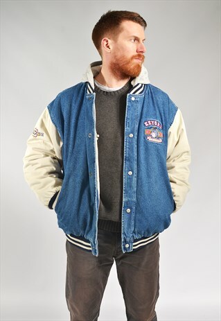 VINTAGE DARK BLUE EEYORE HOODED VARSITY DENIM JACKET