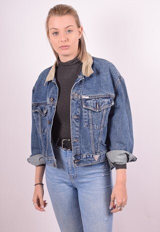 GUESS WOMENS VINTAGE DENIM JACKET LARGE BLUE 90S