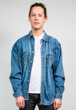 WRANGLER VINTAGE BLUE DENIM WESTERN SHIRT